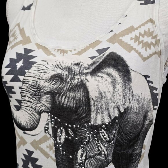 Rock & Rose Elephant Fringe Tank Top – Tribal Print, Scoop Neck, Cotton Blend S - Picture 5 of 7